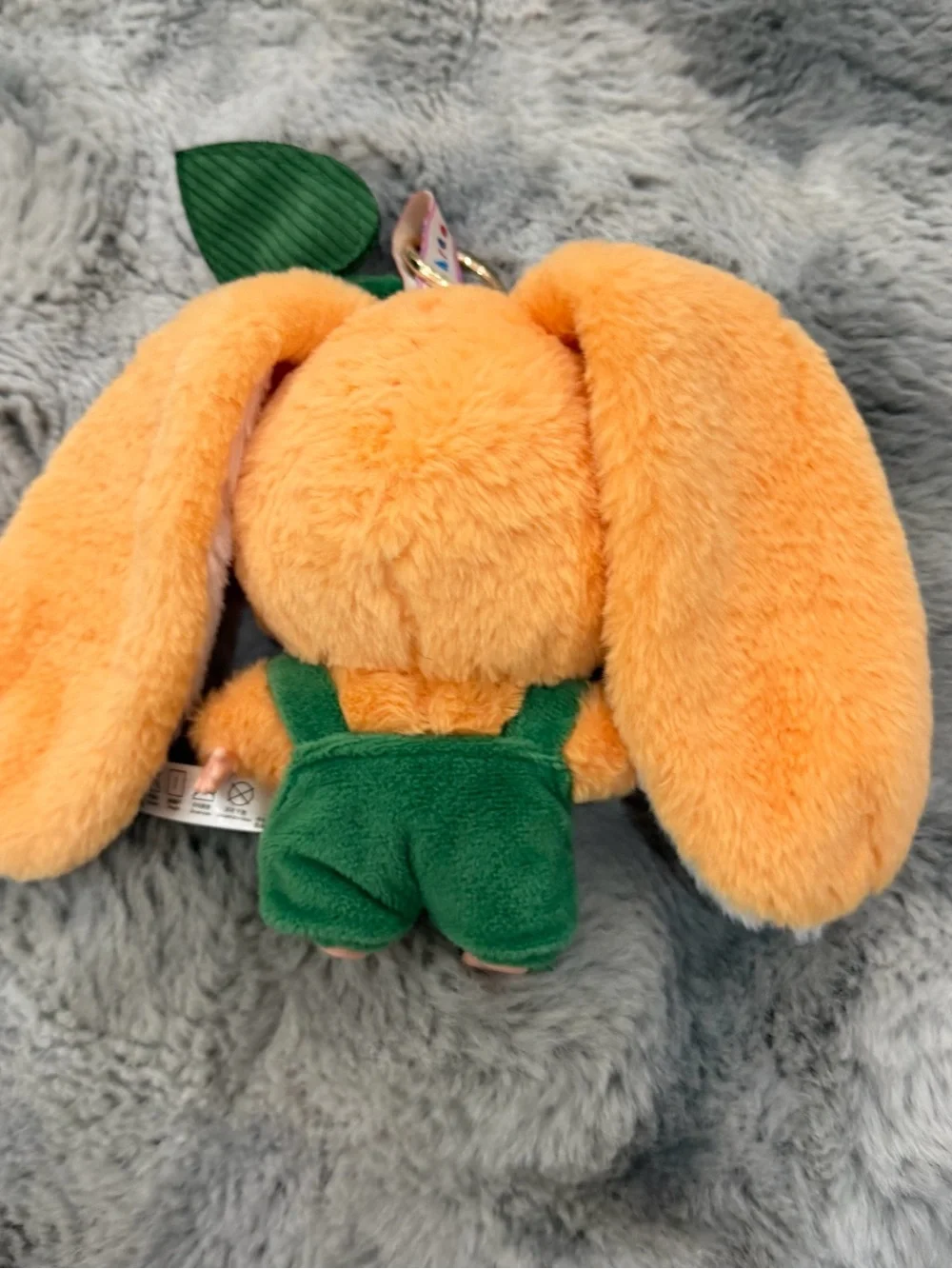 Plush Orange Bunny Keychain with Green Overalls - Cute Small Pets Accessory